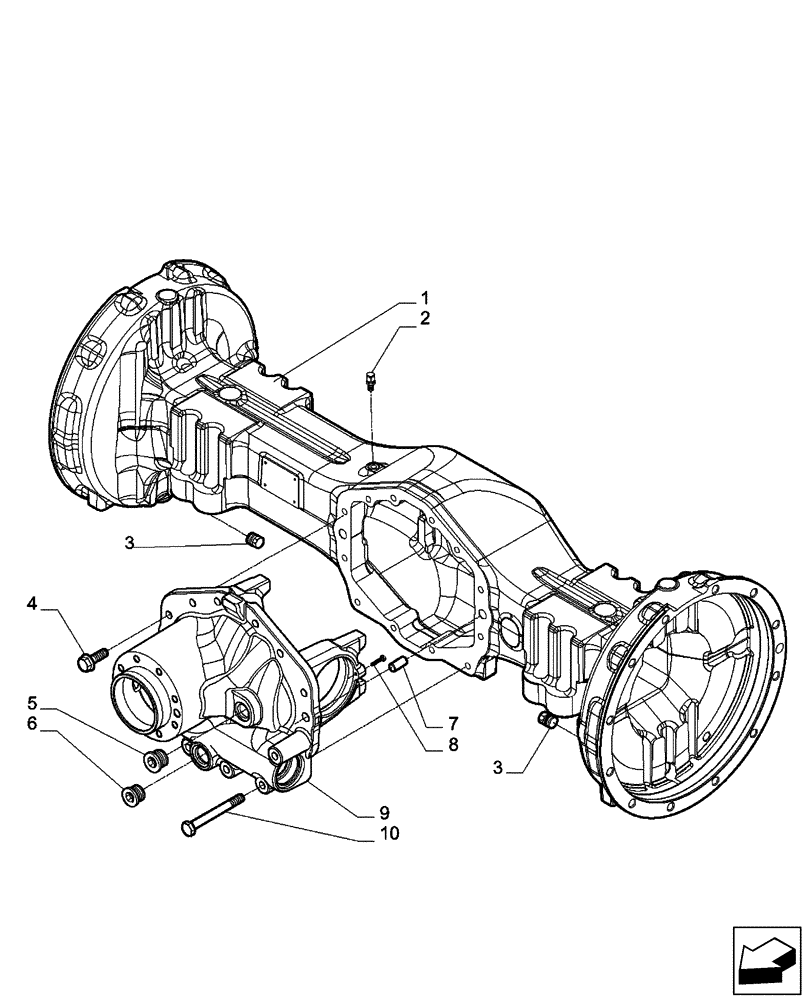 Схема запчастей Case 580SM - (27.100.09) - 87395372 AXLE, REAR DRIVE - HOUSING (580SM) (27) - REAR AXLE SYSTEM