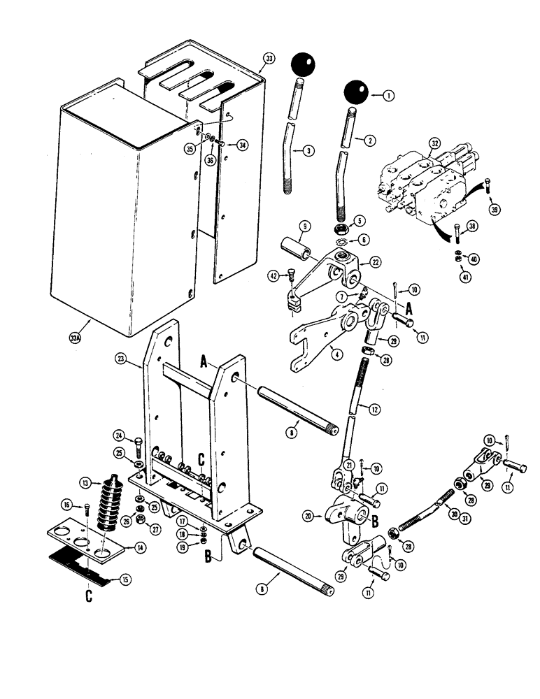 Схема запчастей Case W36 - (8-438) - LOADER CONTROL VALVE AND LEVERS 2 SPOOL WITHOUT REMOTE HYDRAULICS (08) - HYDRAULICS