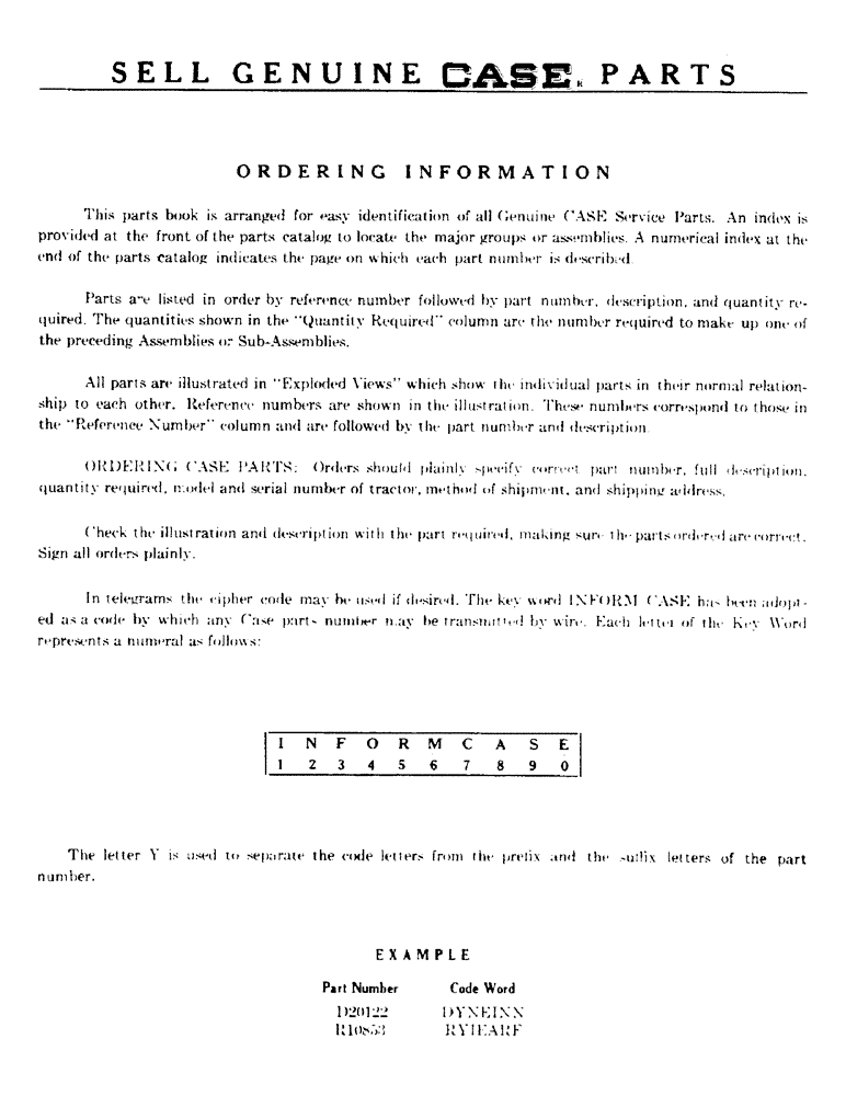 Схема запчастей Case 500 - (002) - SELL GENUINE CASE PARTS (00) - GENERAL
