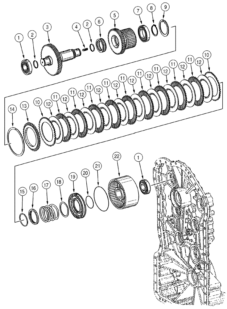 Схема запчастей Case 621C - (06-040) - TRANSMISSION CLUTCH ASSEMBLY, REVERSE (06) - POWER TRAIN