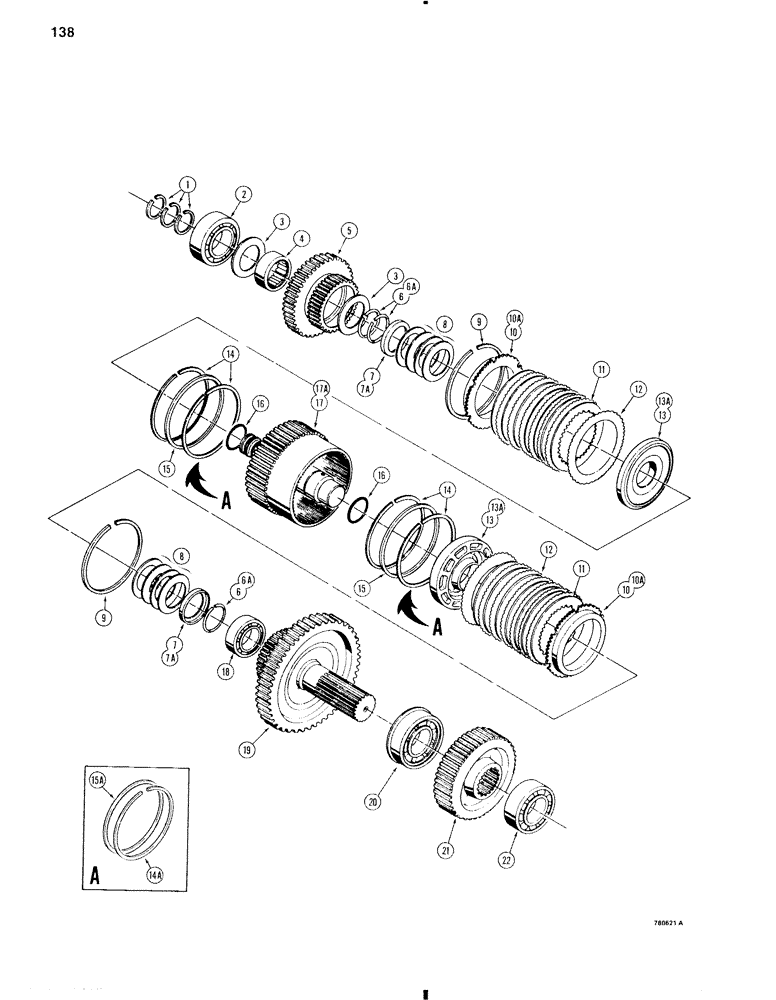 Схема запчастей Case W11 - (138) - TRANSMISSION, SECOND AND REVERSE CLUTCHES (06) - POWER TRAIN