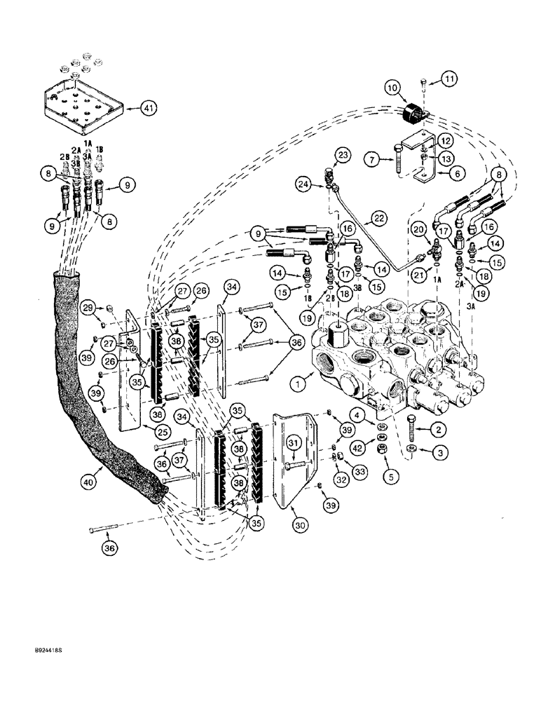 Схема запчастей Case 821B - (8-62) - REMOTE LOADER CONTROL CIRCUIT, HOSE SEPARATOR TO THREE SPOOL VALVE (08) - HYDRAULICS