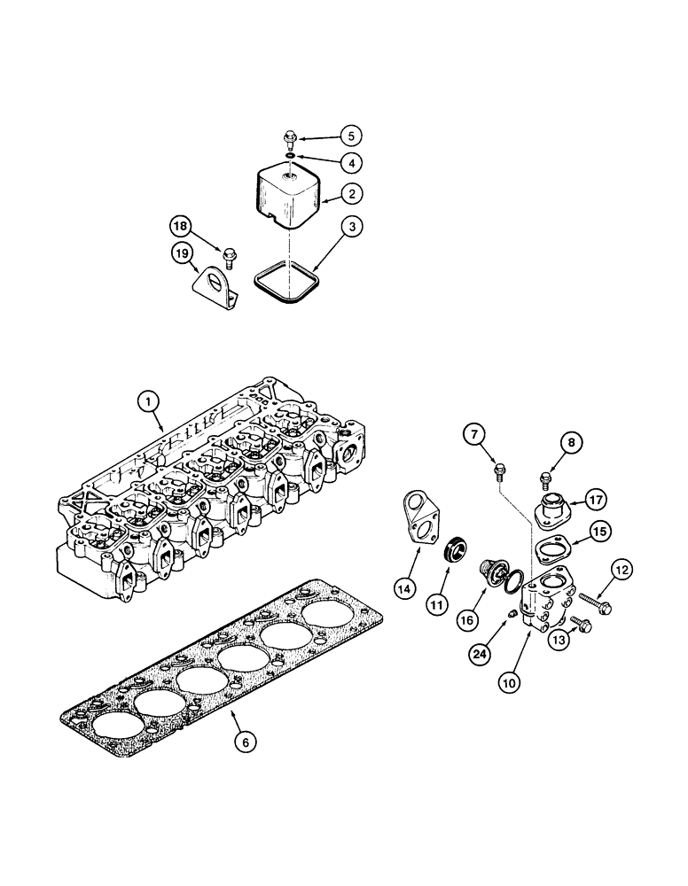 Схема запчастей Case 845 - (02-36[01]) - CYLINDER HEAD VALVES COVER, GASKETS AND THERMOSTAT (02) - ENGINE