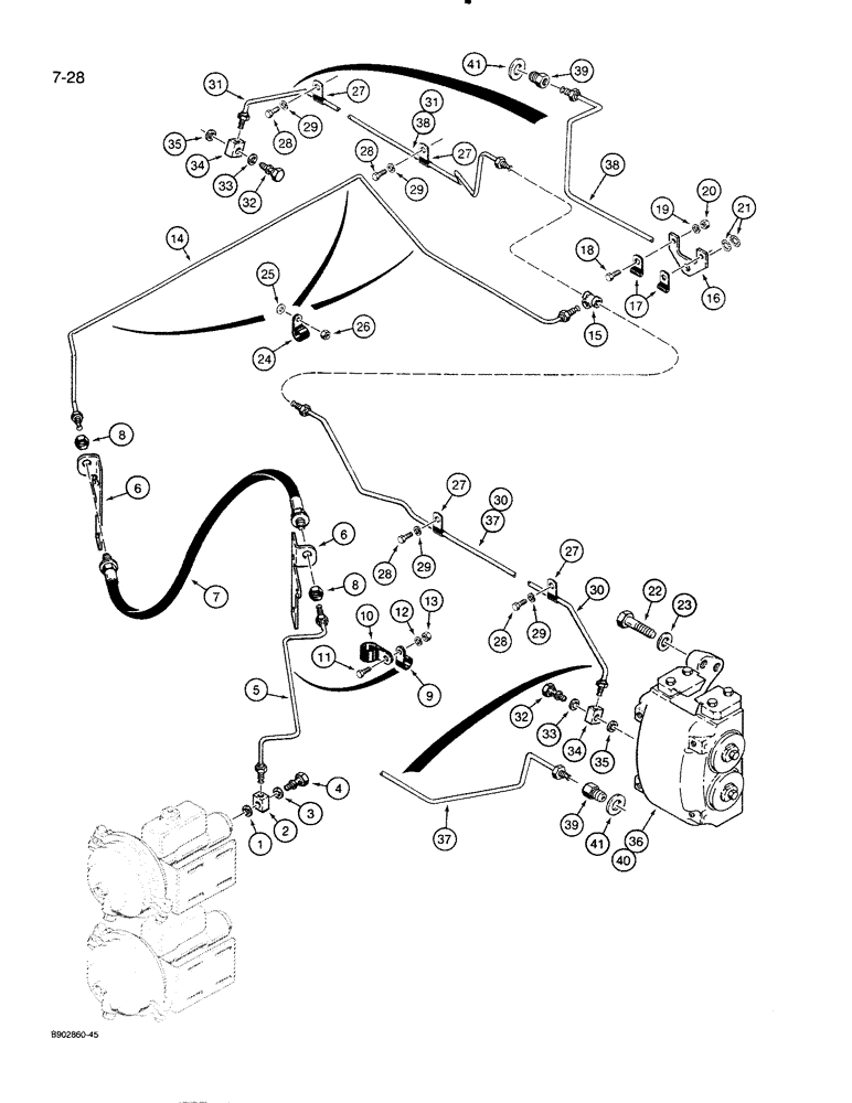 Схема запчастей Case 821 - (7-028) - BRAKE ACTUATOR TO FRONT BRAKE CALIPERS (07) - BRAKES