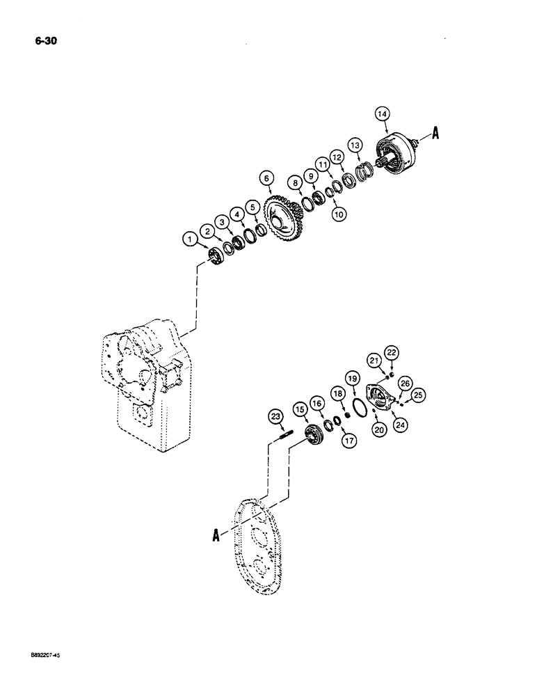 Схема запчастей Case W14C - (6-30) - TRANSMISSION, LOW GEARS (06) - POWER TRAIN