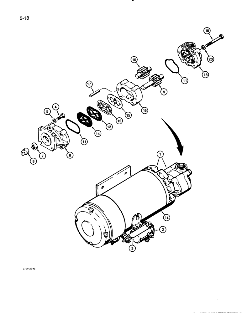 Схема запчастей Case W30 - (5-18) - L116118 AUXILIARY STEERING PUMP AND MOTOR, MODELS WITH ZF TRANSMISSION (05) - STEERING