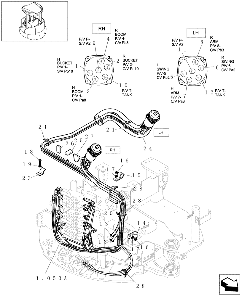 Схема запчастей Case CX22B - (1.080[04]) - CONTROL LINES (35) - HYDRAULIC SYSTEMS