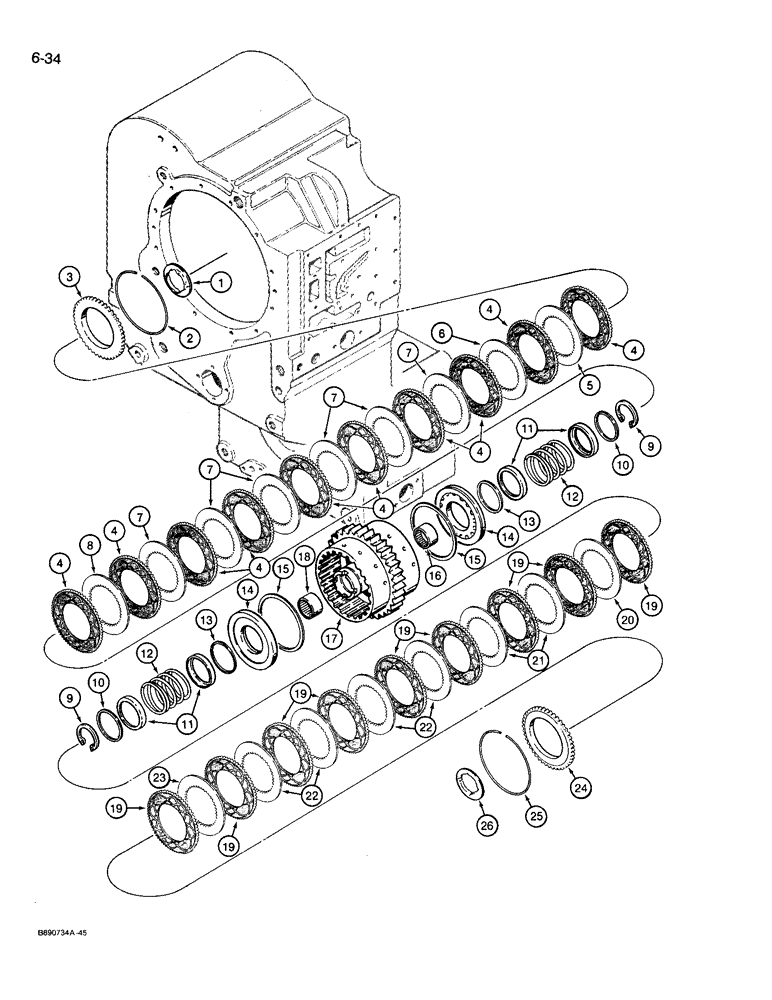 Схема запчастей Case 721 - (6-34) - TRANSMISSION ASSEMBLY, THIRD AND FOURTH CLUTCH PACK, PRIOR TO P.I.N. JAK0022758 (06) - POWER TRAIN