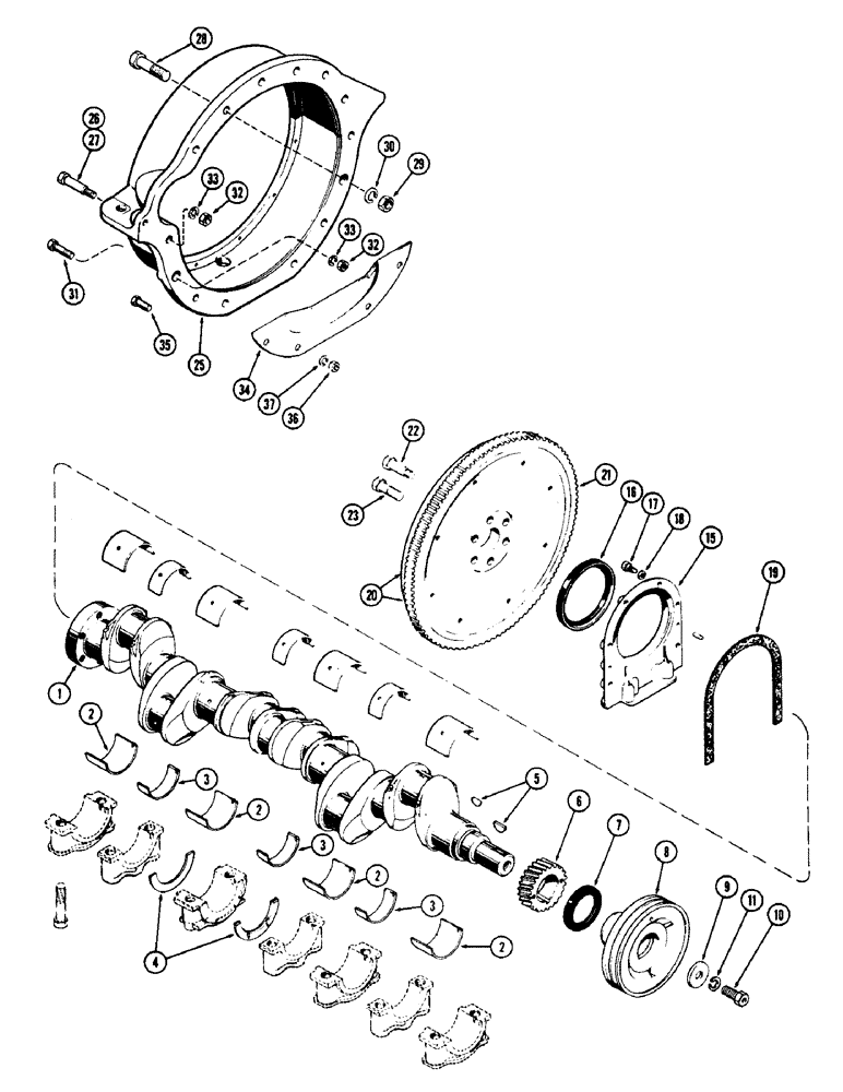 Схема запчастей Case W8C - (038) - CRANKSAHFT AND FLYWHEEL, (377) SPARK IGNITION ENGINE (02) - ENGINE