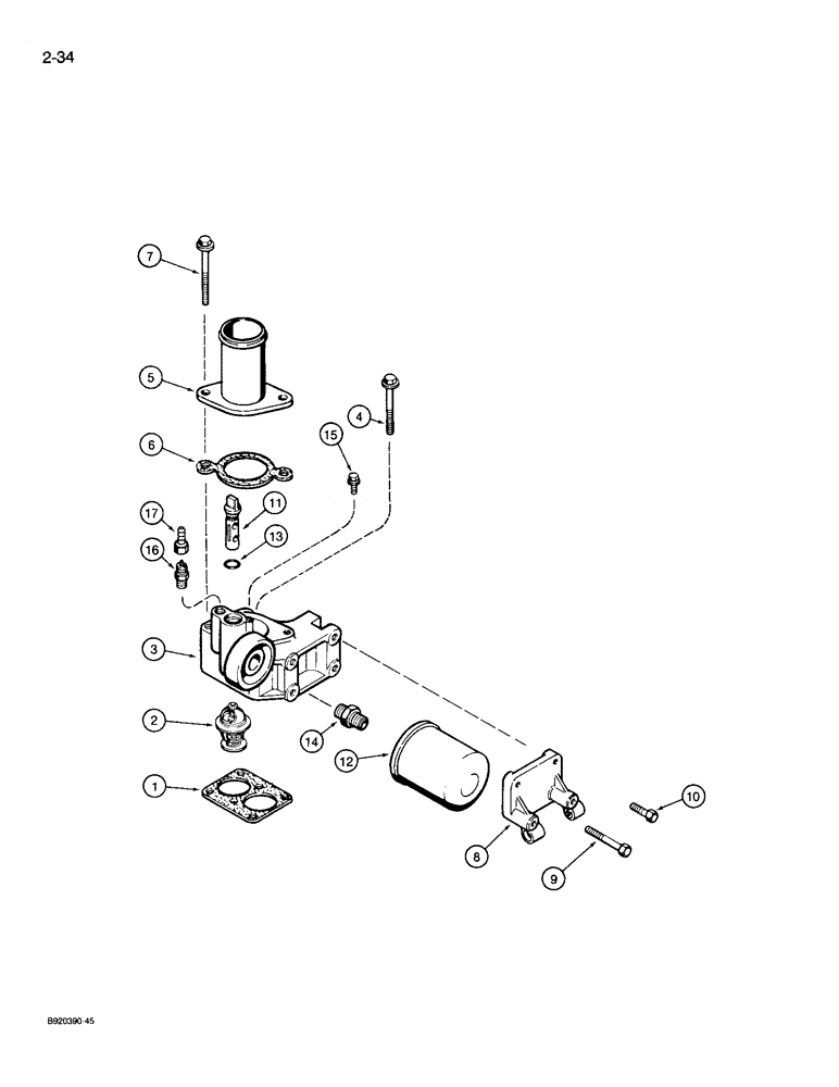 Схема запчастей Case 721 - (2-34) - THERMOSTAT HOUSING, 6T-830 ENGINE (02) - ENGINE