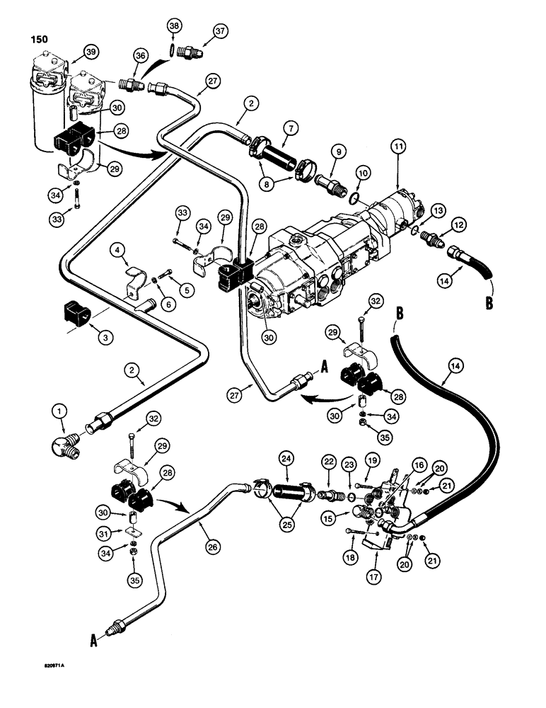 Схема запчастей Case 1845B - (150) - BASIC EQUIPMENT HYDRAULIC CIRCUIT (08) - HYDRAULICS