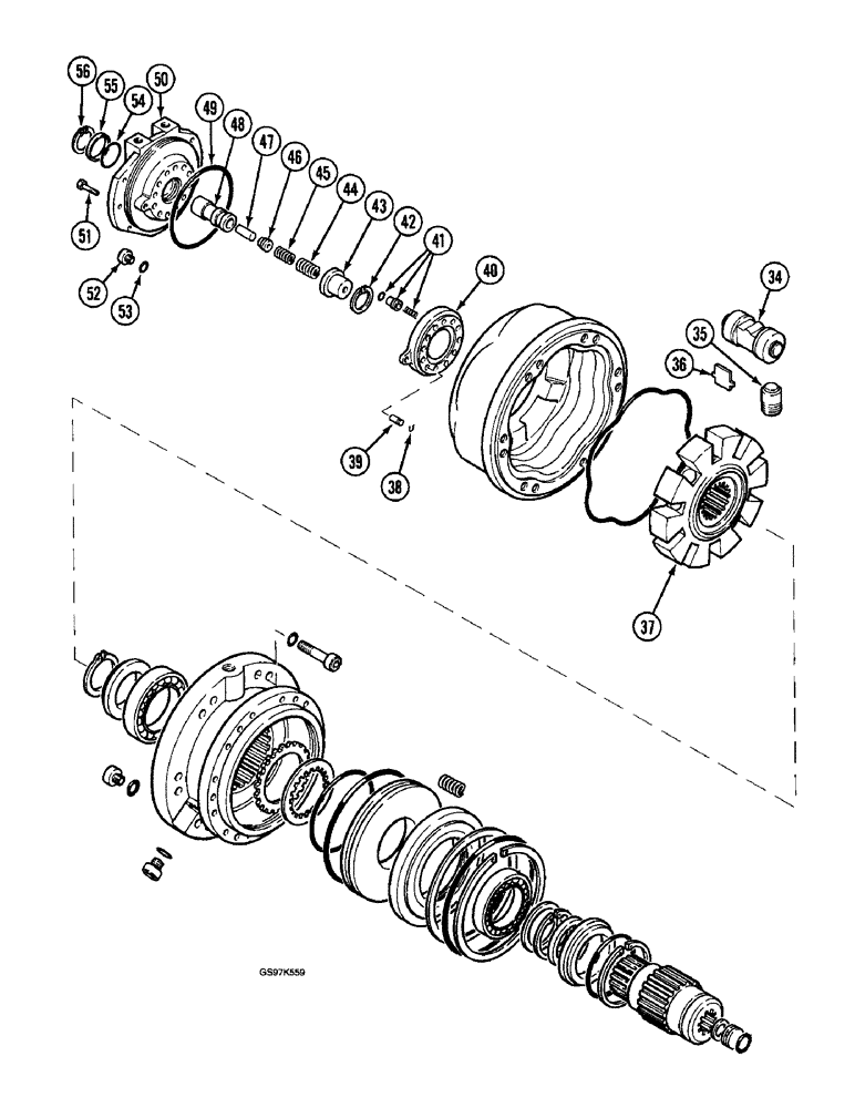 Схема запчастей Case 220B - (6-6) - TRACK DRIVE HYDRAULIC MOTOR, P.I.N. 74441 THROUGH 74597, P.I.N. 03201 AND AFTER (CONT) (06) - POWER TRAIN