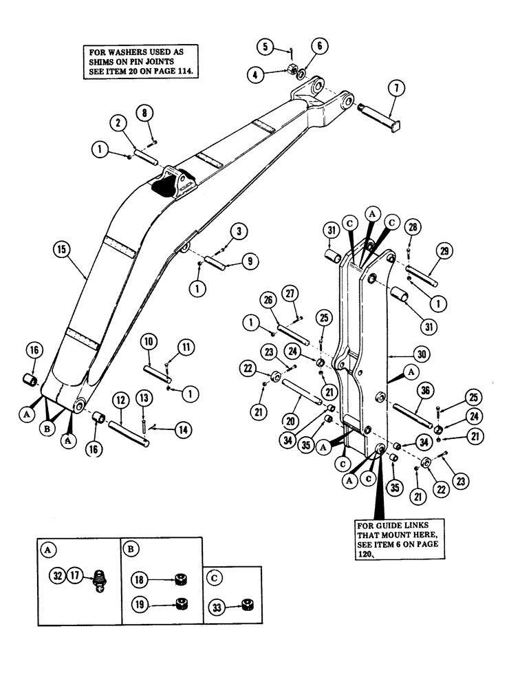 Схема запчастей Case 40 - (118) - "Y" BOOM AND TOOL BOOM (84) - BOOMS, DIPPERS & BUCKETS