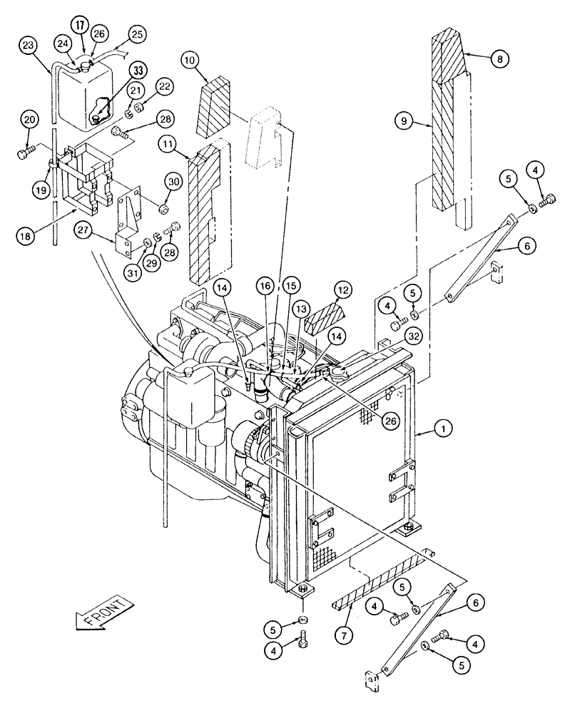 Схема запчастей Case 9040 - (2-04) - RADIATOR, SUPPORTS AND COOLANT OVERFLOW RESERVOIR, PRIOR TO P.I.N. DAC0400004 (02) - ENGINE