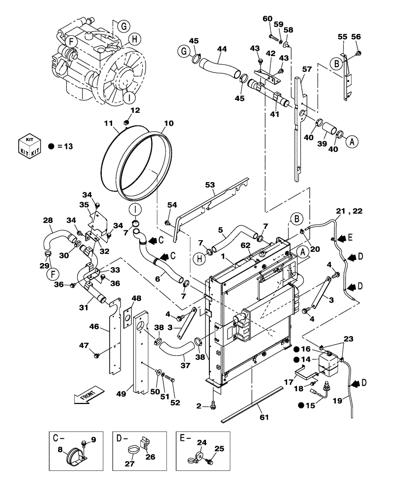 Схема запчастей Case CX250C - (02-004[01]) - ENGINE WATER CIRCUIT - RADIATOR (02) - ENGINE