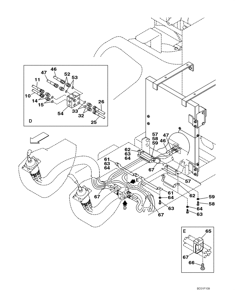 Схема запчастей Case CX800 - (08-32) - PILOT CONTROL LINES, ATTACHMENT - MODELS WITH LOAD HOLD (08) - HYDRAULICS