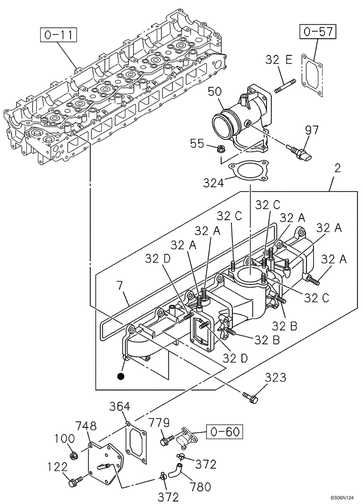 Схема запчастей Case CX290B - (02-19) - INTAKE PIPE (02) - ENGINE