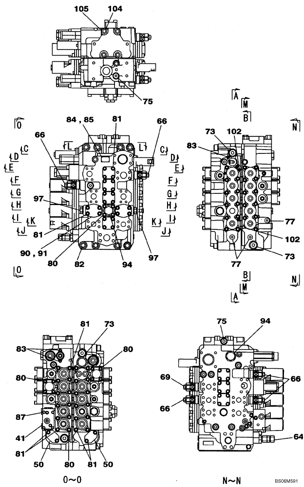 Схема запчастей Case CX240B - (08-062) - KBJ10391 VALVE ASSY - CONTROL (08) - HYDRAULICS