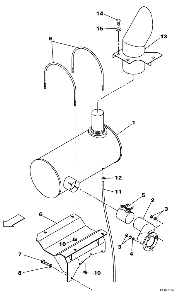 Схема запчастей Case CX225SR - (02-04) - EXHAUST SYSTEM - MUFFLER (02) - ENGINE