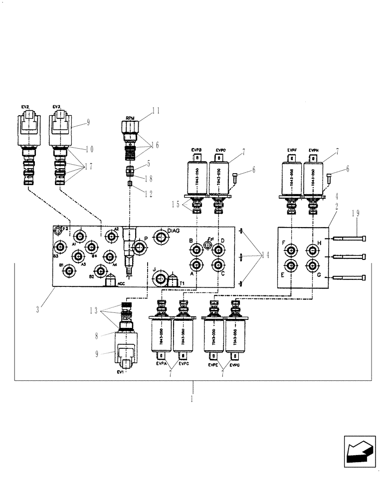 Схема запчастей Case 580SN WT - (35.150.14[03]) - HYDRAULICS - VALVE, PRESSURE REDUCING (4 SPOOL) (WITH PILOT CONTROLS) (35) - HYDRAULIC SYSTEMS