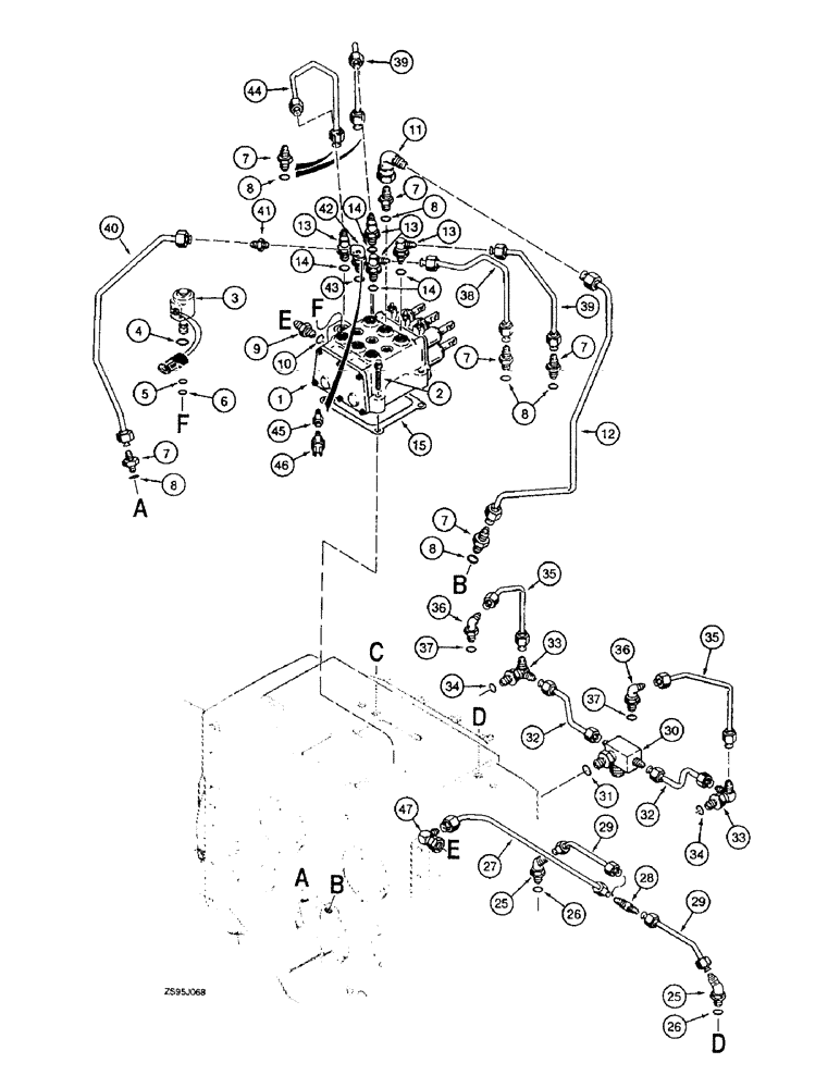 Схема запчастей Case 550E - (6-28) - TRANSMISSION HYDRAULIC LINES, **(WITH MODULATOR IN TRANSMISSION CONTROL VALVE 125588A4) (06) - POWER TRAIN