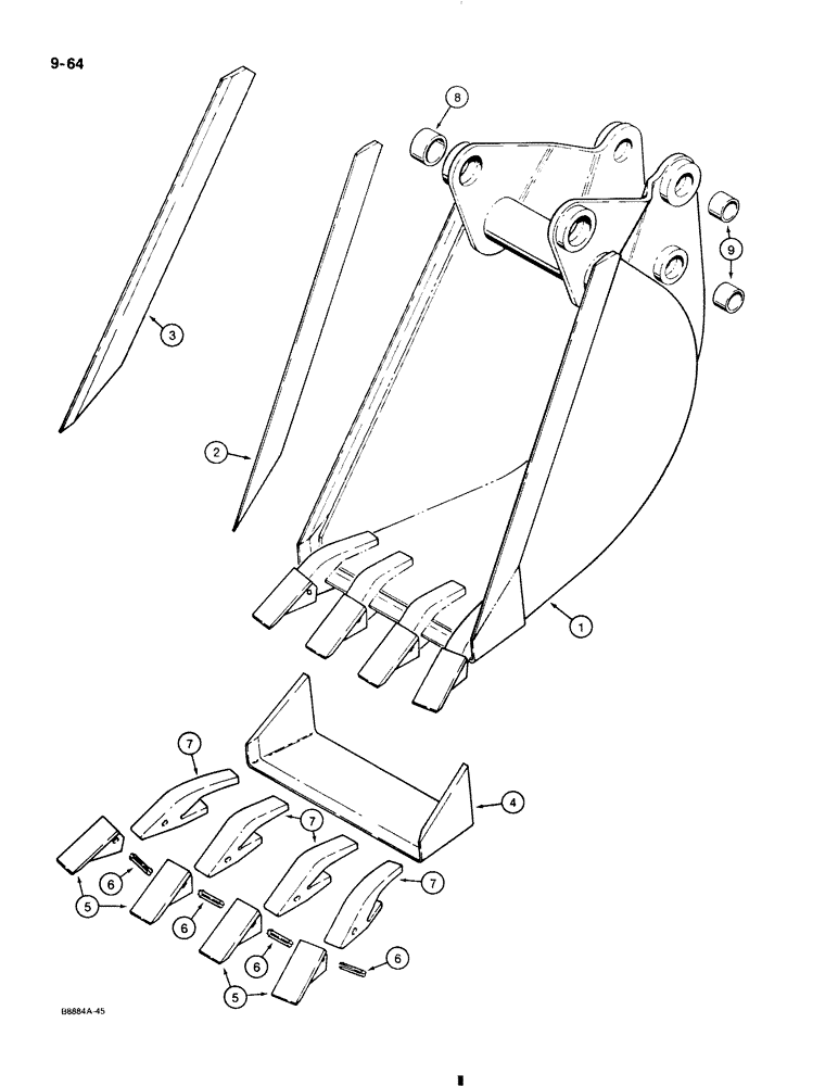 Схема запчастей Case 580K - (9-064) - BACKHOE BUCKETS, INCLUDES BUCKET TEETH, TRENCHING BUCKETS (09) - CHASSIS/ATTACHMENTS