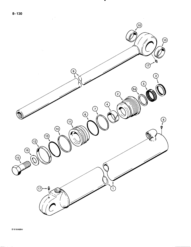 Схема запчастей Case 480E - (8-130) - 1980159C1 DIPPER CYLINDER, 14 FOOT BACKHOE MODELS (08) - HYDRAULICS