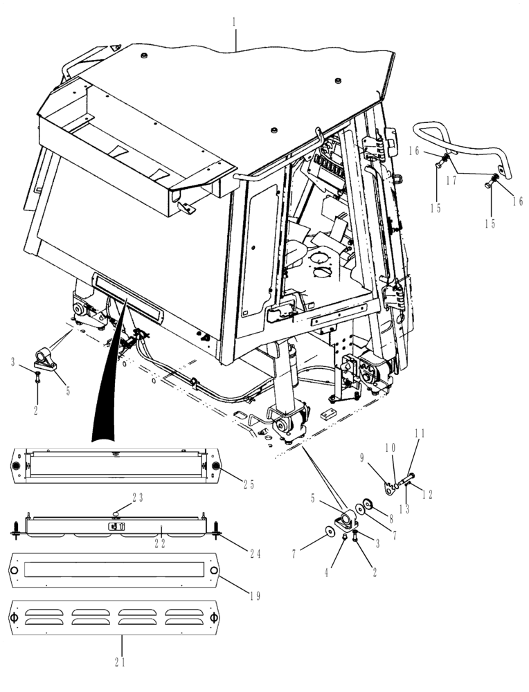 Схема запчастей Case 1150K - (09-25) - CAB - FRAME, MOUNTING AND GRAB HANDLES & EXTERNAL CAB FILTER (09) - CHASSIS/ATTACHMENTS