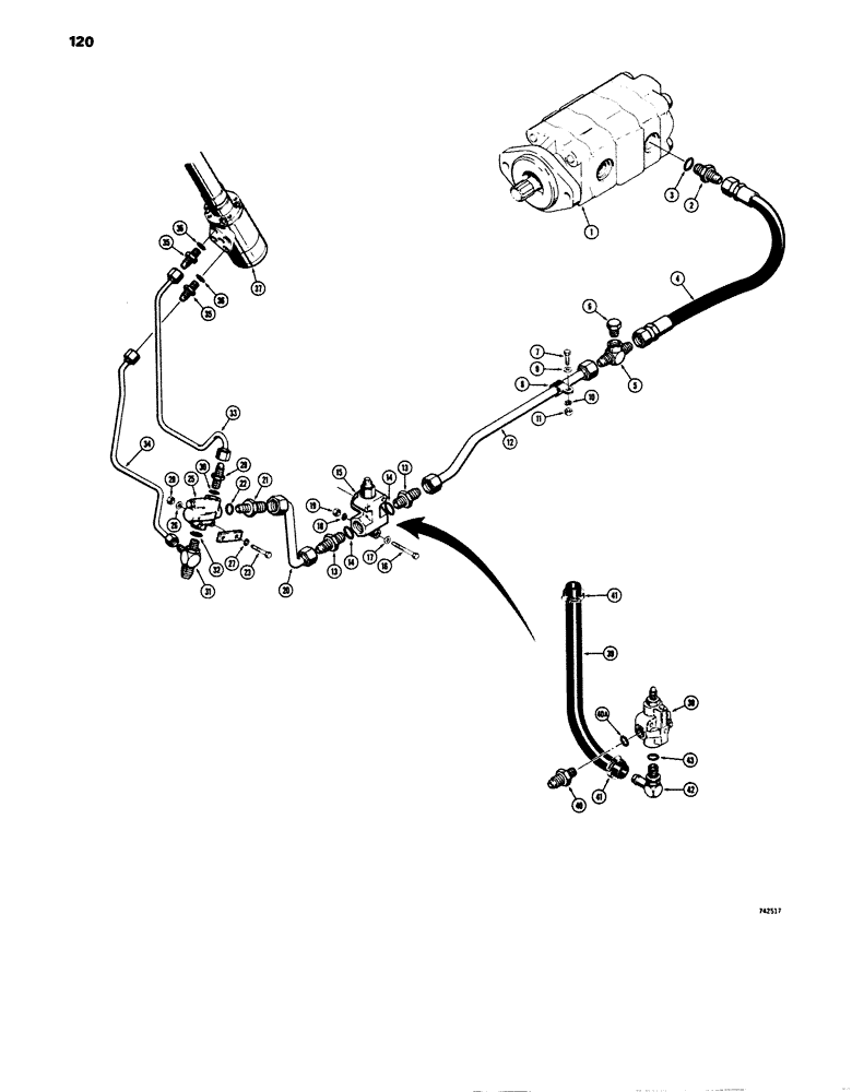 Схема запчастей Case 680E - (120) - STEERING VALVE HYDRAULIC CIRCUIT, EARLY PRODUCTION (41) - STEERING