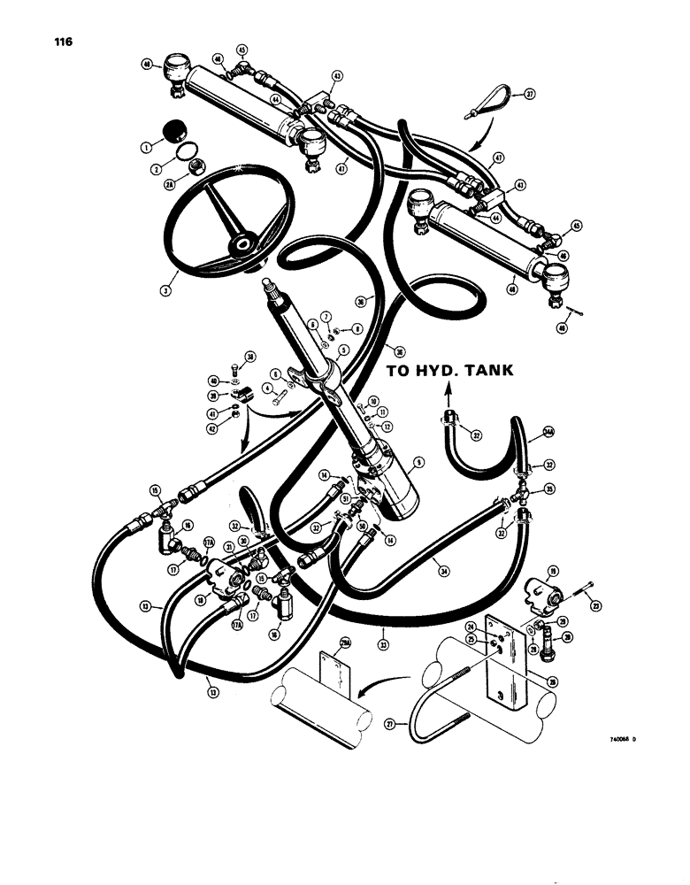Схема запчастей Case 680E - (116) - STEERING HYDRAULICS, MANUAL STEERING PUMP TO STEERING CYLINDERS (41) - STEERING