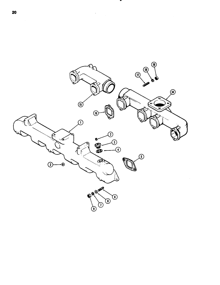 Схема запчастей Case 1150C - (020) - MANIFOLDS, 451BD DIESEL ENGINE, FOR NATURALLY ASPIRATED ENG INTAKE MANIFOLD (02) - ENGINE