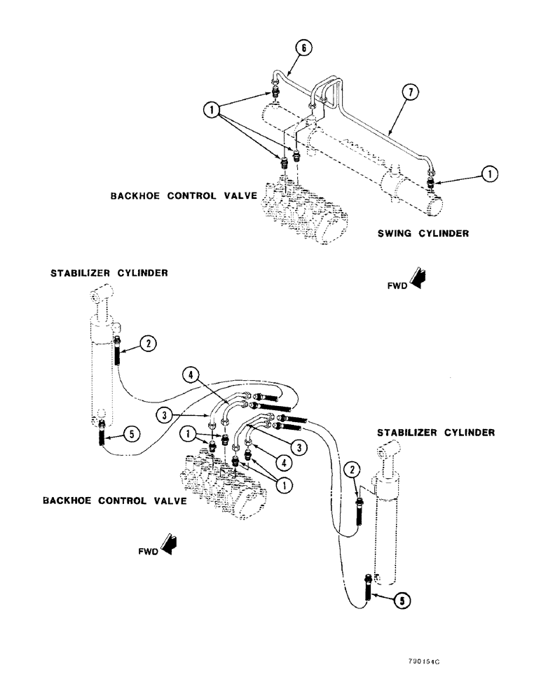 Схема запчастей Case FH4 - (3-18) - BACKHOE SWING & STABILIZER HYDRAULIC SYSTEM - REAR MOUNTED (35) - HYDRAULIC SYSTEMS