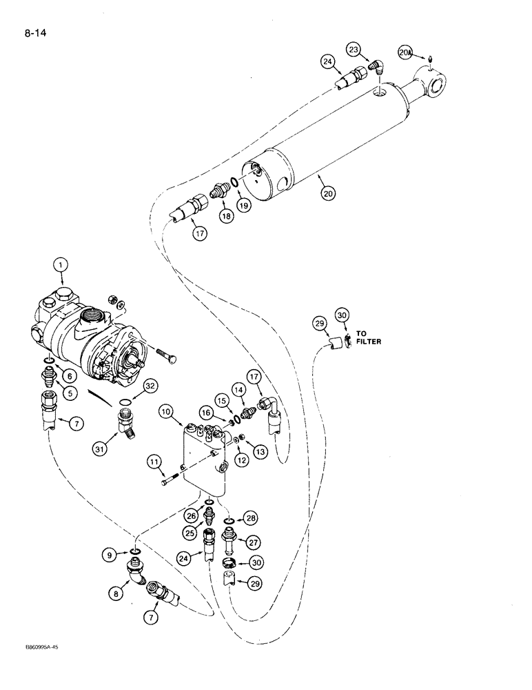 Схема запчастей Case 360 - (8-14) - TRENCHER BOOM LIFT HYDRAULIC CIRCUIT (08) - HYDRAULICS