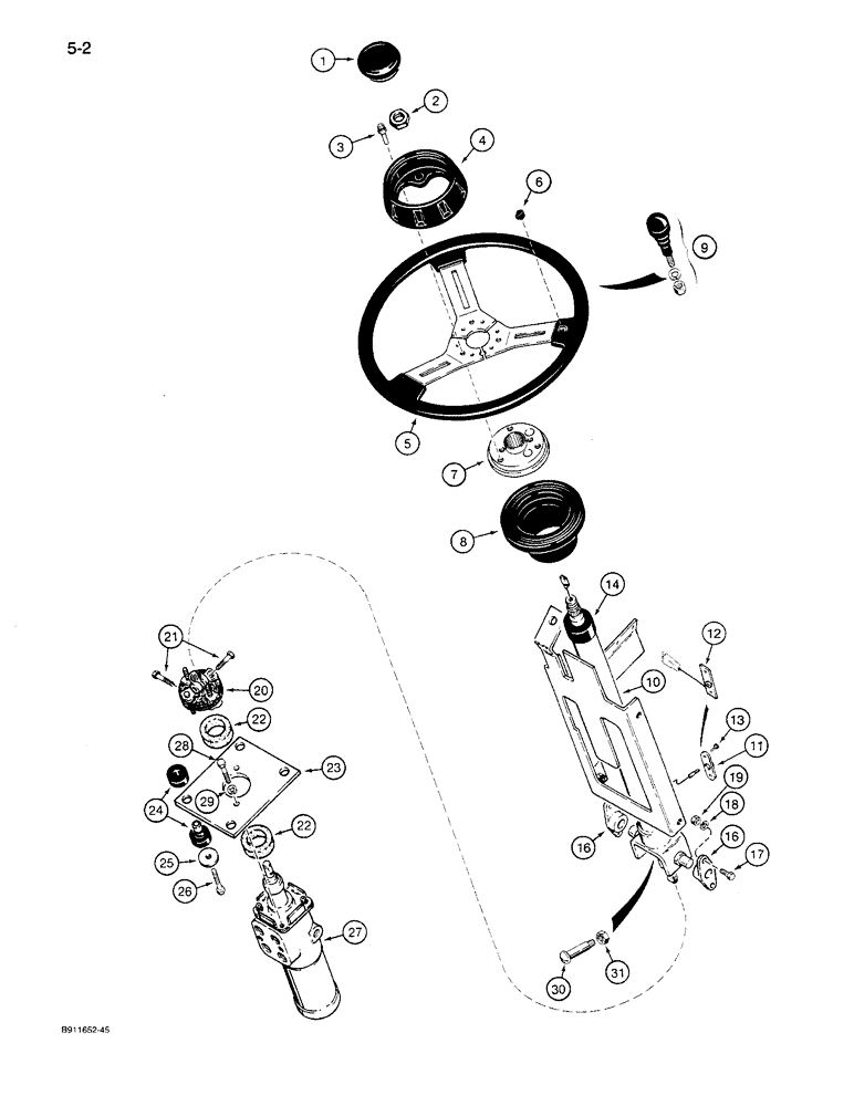 Схема запчастей Case 621 - (5-02) - STEERING CONTROL VALVE AND WHEEL, PRIOR TO P.I.N. JAK0027512 (05) - STEERING