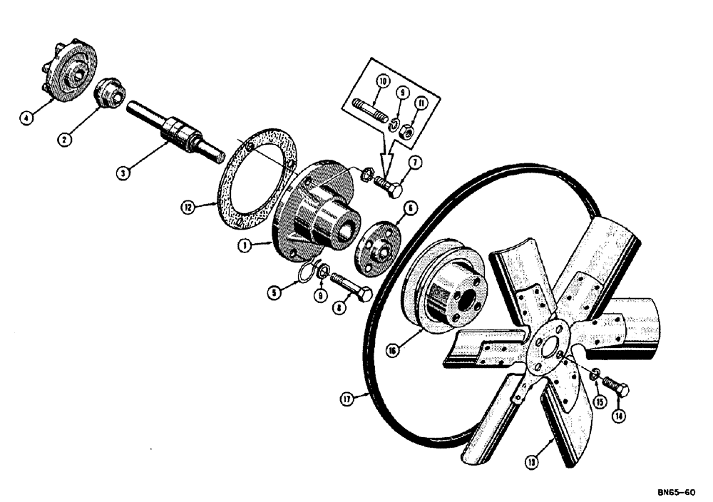 Схема запчастей Case 310E - (006) - WATER PUMP, FAN, FAN BELT, AND PULLEY - GAS (01) - ENGINE