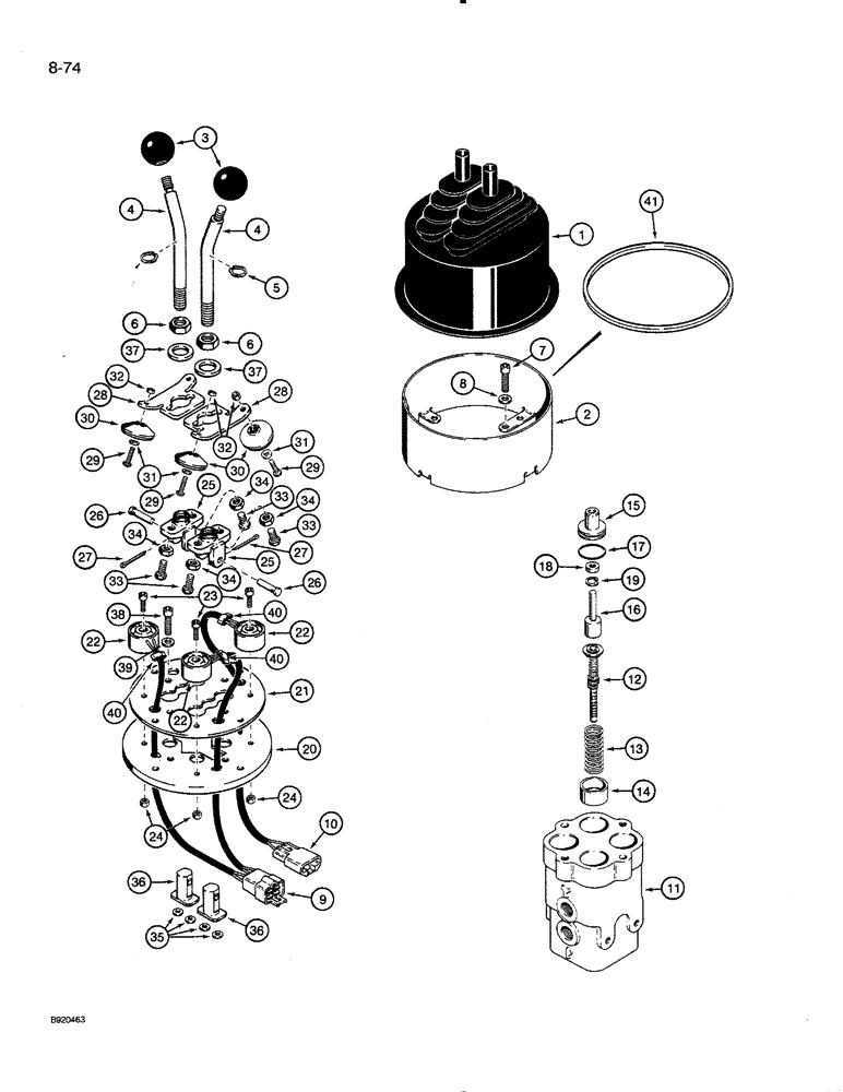 Схема запчастей Case 821 - (8-074) - DUAL LEVER REMOTE CONTROL VALVE - L118040 (08) - HYDRAULICS