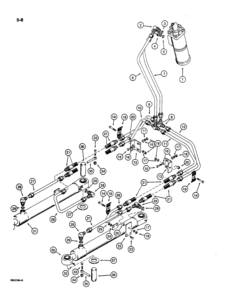 Схема запчастей Case W14C - (5-08) - STEERING HYDRAULIC CIRCUIT, CONTROL VALVE TO CYLINDERS (05) - STEERING