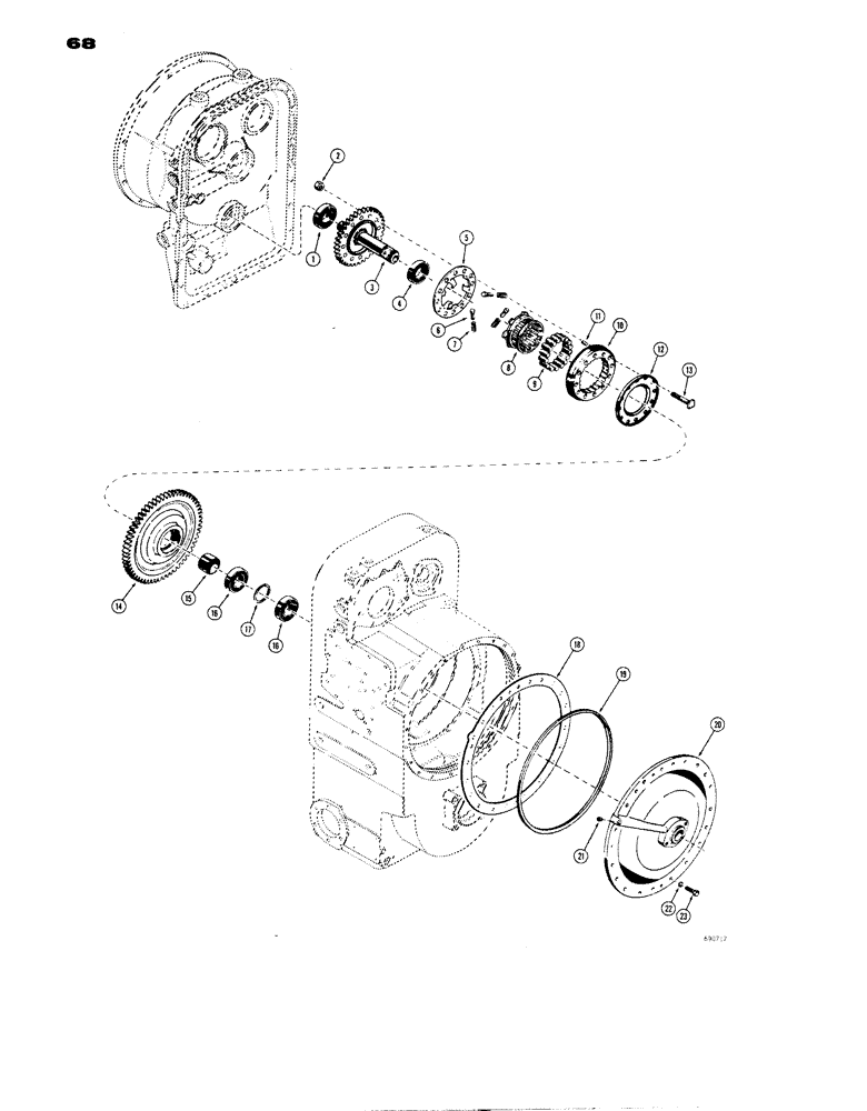 Схема запчастей Case W14 - (068) - L50106 AND L55662 TRANSMISSIONS, TURBINE DRIVEN GEARS, FREEWHEEL UNITS AND FRONT COVERS (06) - POWER TRAIN