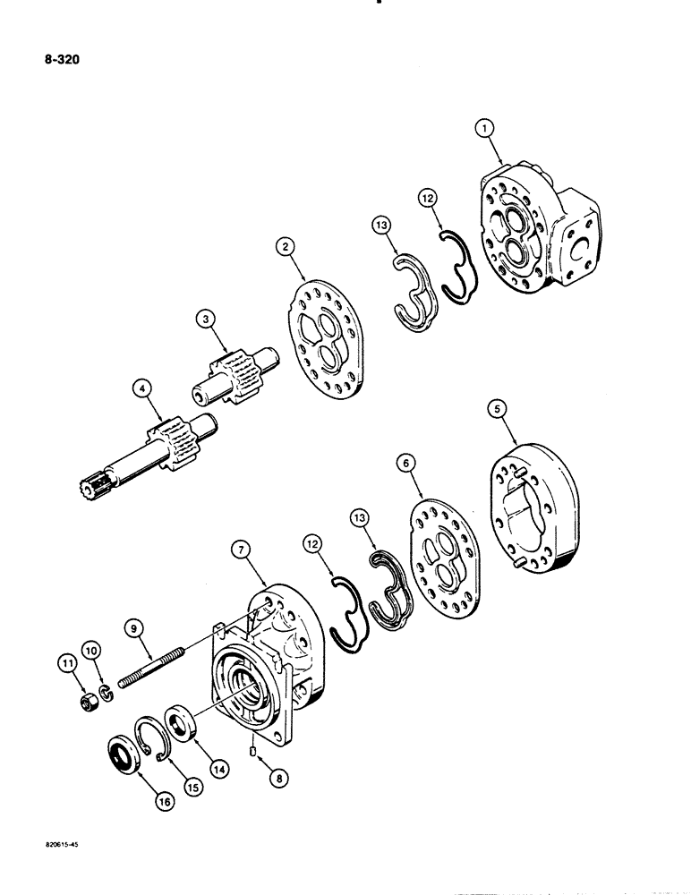 Схема запчастей Case 1455B - (8-320) - R46243 HYD PUMP ASSY, USED ON LOADER MODELS TRAC PIN 8381917 & AFT, DZER MODELS 8381778 & AFT (08) - HYDRAULICS