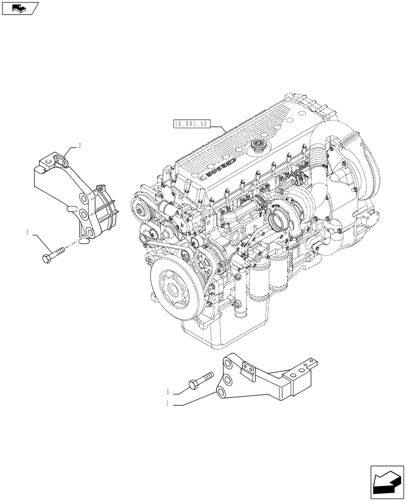 Схема запчастей Case F3BE0684J E919 - (10.001.AK[02]) - ENGINE - SUPPORT (10) - ENGINE