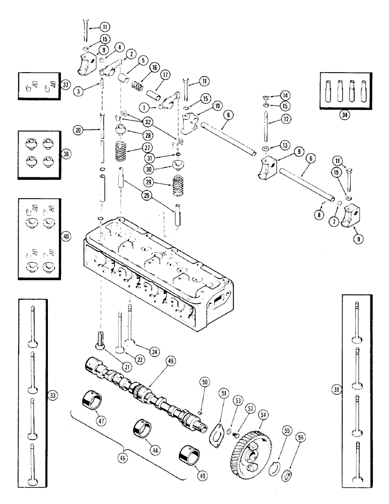 Схема запчастей Case 310G - (009E) - VALVE MECHANISM AND CAMSHAFT, (148B) SPARK IGNITION ENGINE, CYL. HEAD CASTING NO. G1148 (01) - ENGINE