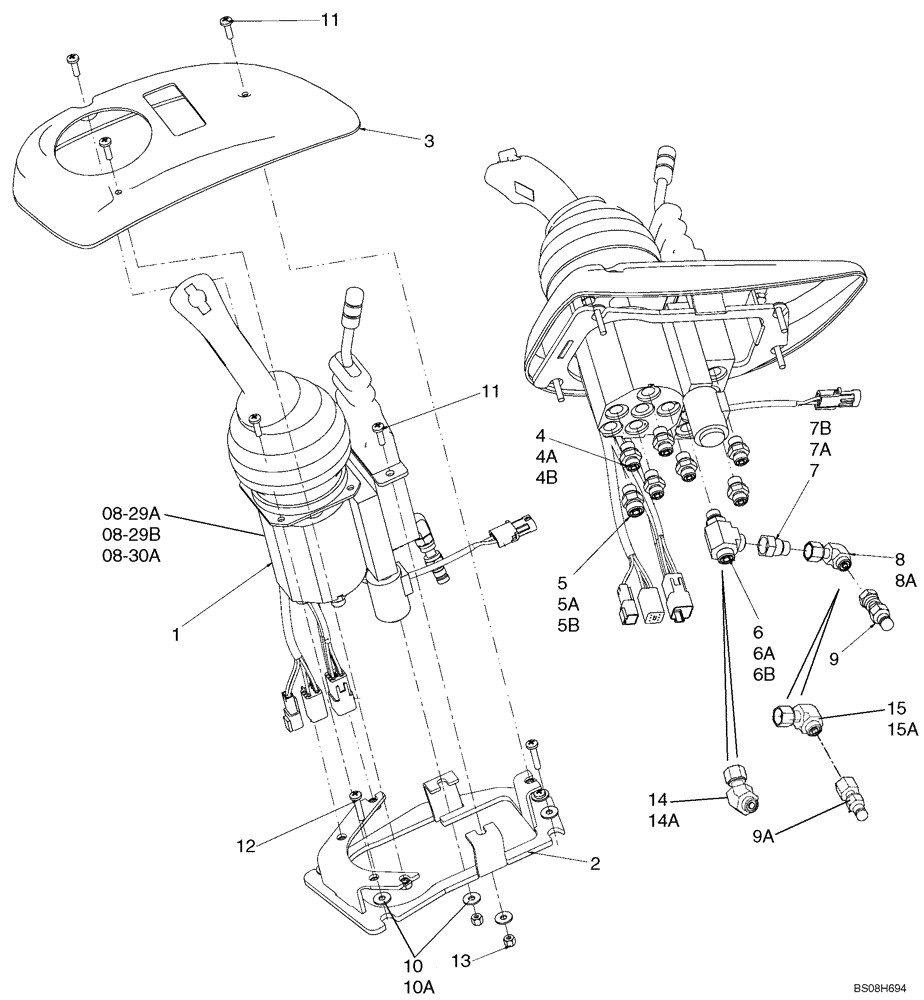 Схема запчастей Case 521E - (08-30) - LOADER CONTROL - JOYSTICK WITH SINGLE LEVER MOUNTING (08) - HYDRAULICS