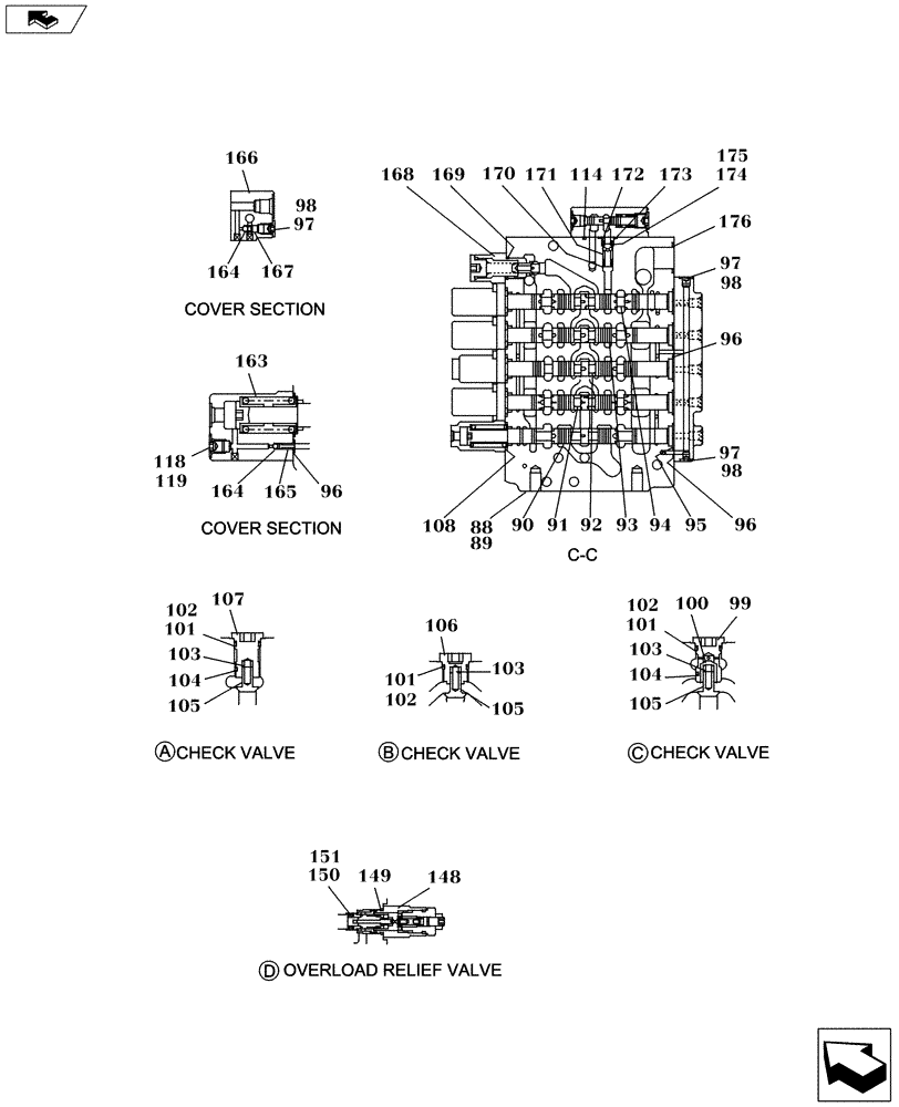 Схема запчастей Case CX130C - (35.359.AB[07]) - CONTROL VALVE - COMPONENTS (35) - HYDRAULIC SYSTEMS