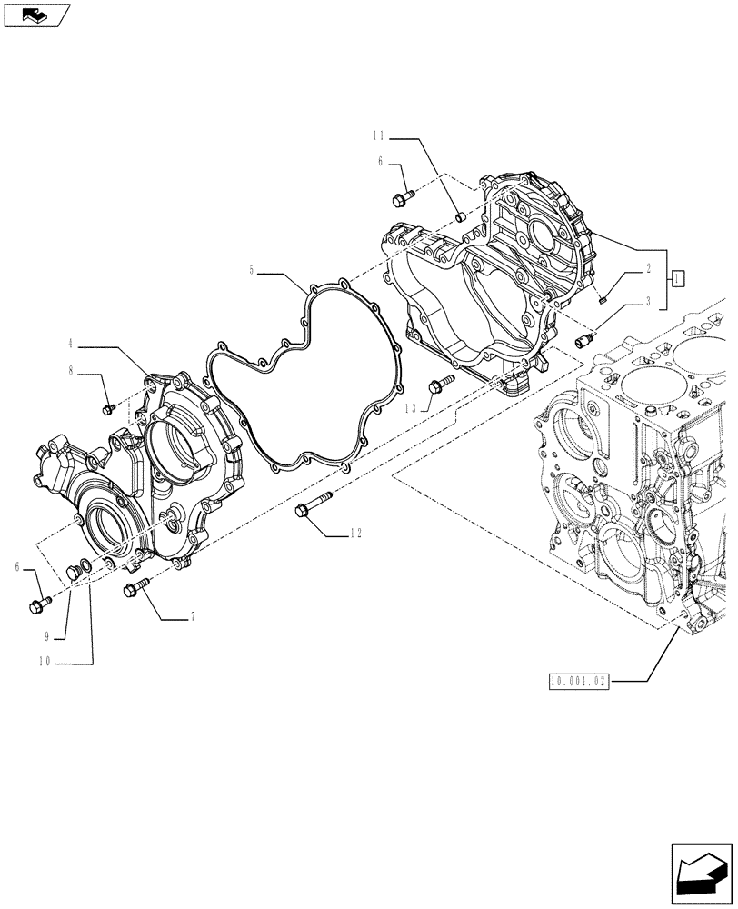 Схема запчастей Case F5CE5454C A003 - (10.102.02) - ENGINE BLOCK FRONT COVER (5801361473) (10) - ENGINE