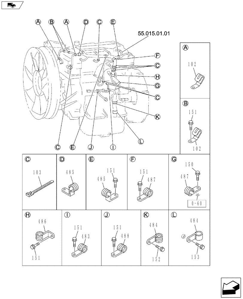 Схема запчастей Case CX160C - (55.015.01[02]) - ENGINE, HARNESS (55) - ELECTRICAL SYSTEMS