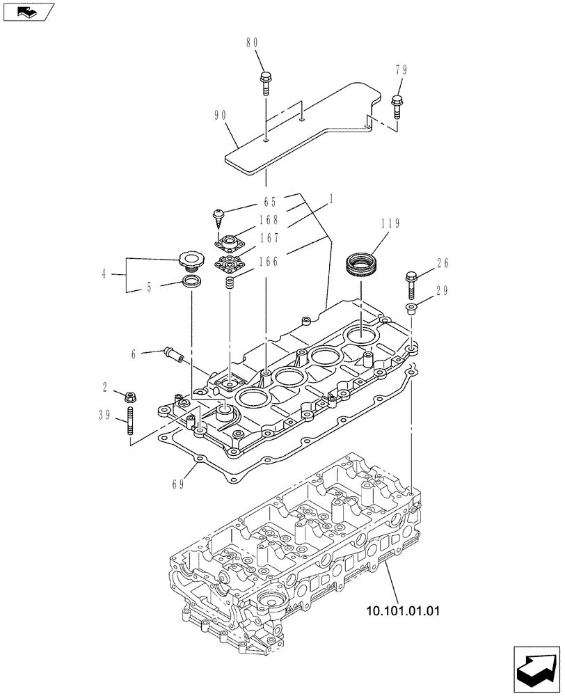 Схема запчастей Case CX160C - (10.101.AB) - CYLINDER HEAD COVER (10) - ENGINE