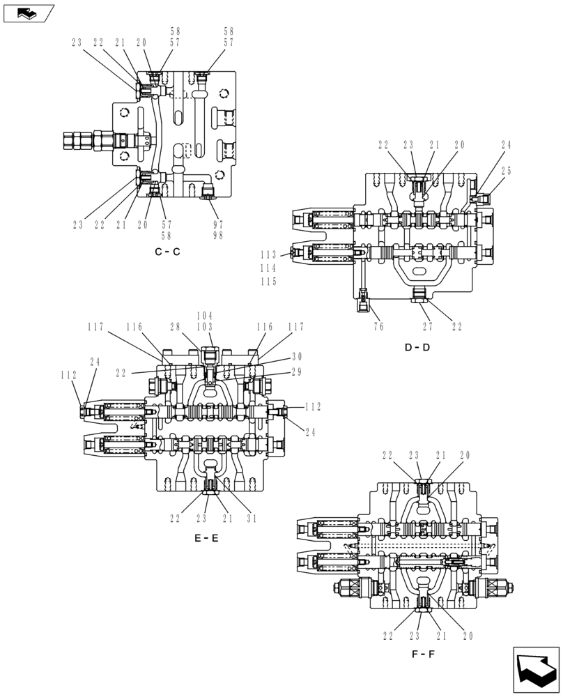 Схема запчастей Case CX145C SR - (35.359.AB[05]) - DIRECTIONAL CONTROL VALVE (35) - HYDRAULIC SYSTEMS