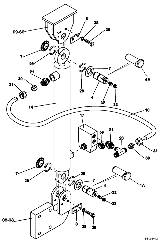 Схема запчастей Case SV210 - (08-11[01]) - CYLINDER, HYDRAULIC HOOD LIFT RH ( GROUP 381-1) (ND139595) (08) - HYDRAULICS