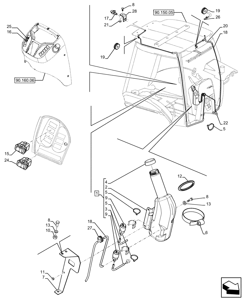 Схема запчастей Case 580SN WT - (55.518.04) - CAB - WASHER, WINDSHIELD (55) - ELECTRICAL SYSTEMS