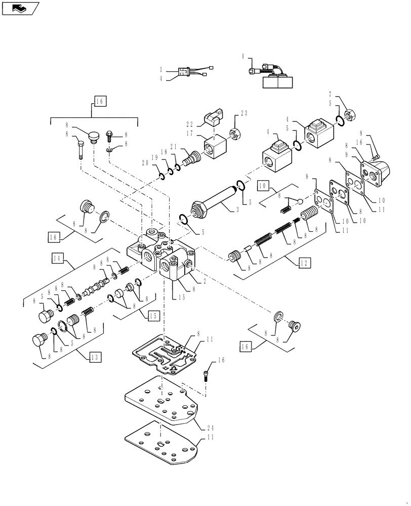 Схема запчастей Case 586H - (21.134.03) - TRANSMISSION VALVE CONTROL (21) - TRANSMISSION